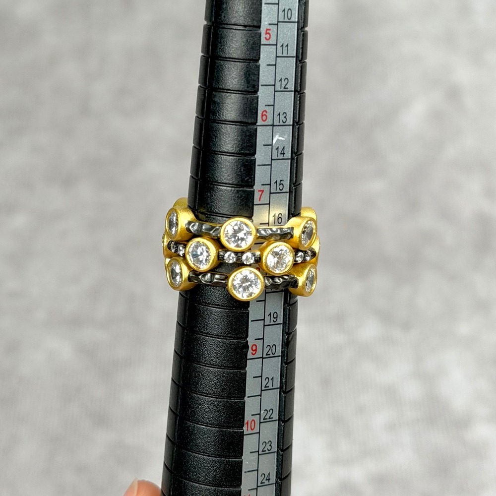 Freida Rothman Starry Night Stackable Ring Set Gold Black Rhodium Size 8